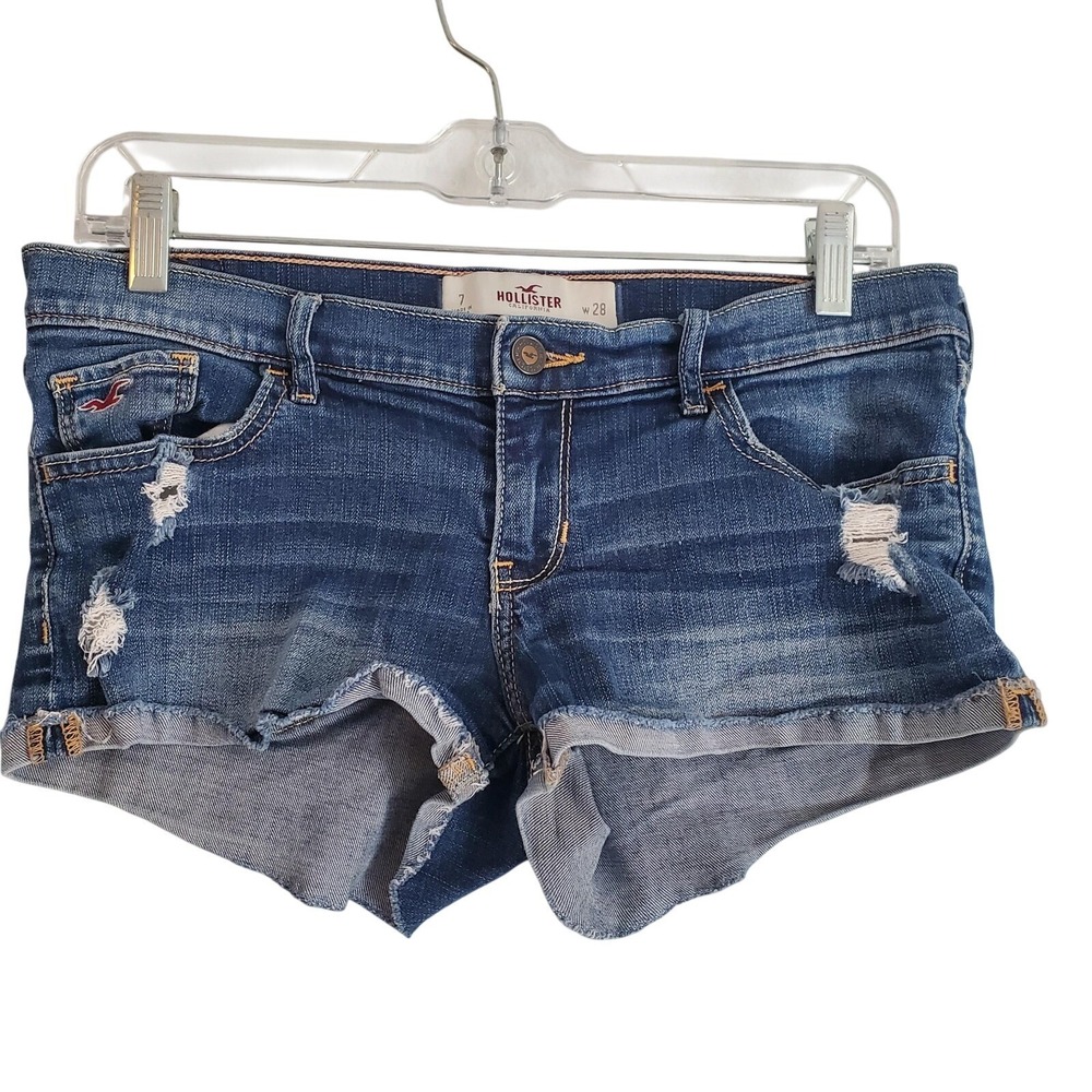 Hollister Shorts 28 Low Rise Micro Juniors 7 Blue Denim Cutoff VTG Festival Boho